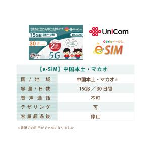 e-SIM/ 中国・マカオ (30日/15GB...の詳細画像1