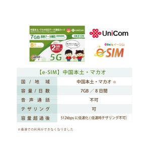 e-SIM/ 中国・マカオ (8日/7GB+2...の詳細画像1