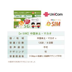 e-SIM/ 中国・マカオ (8日/7GB+2...の詳細画像1