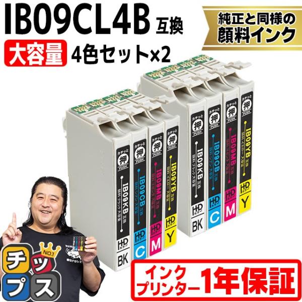 IB09CL4B エプソン プリンターインク 顔料 IB09 互換（電卓） 4色パック ×2 全8本...