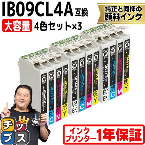 IB09CL4B エプソン プリンターインク 顔料 IB09 互換（電卓） 4色パック ×3 全12...