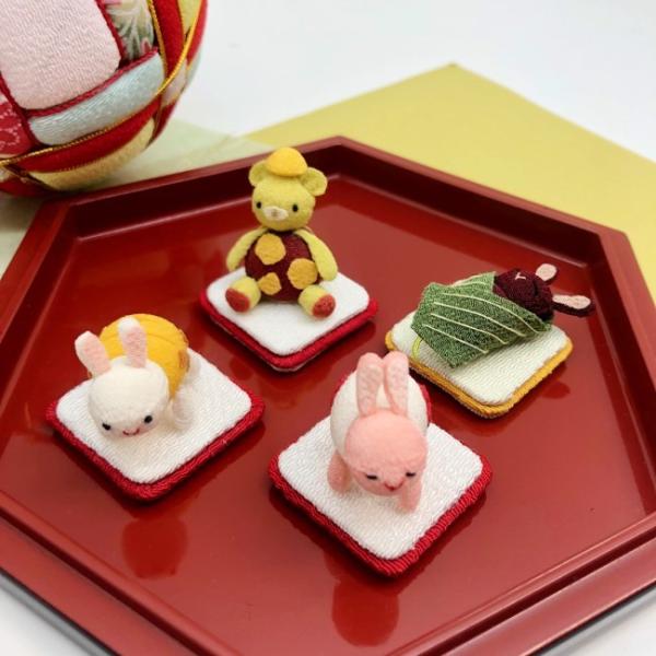 ちりめん飾り 置物 ちりめん細工 キット ミニチュア細工 和菓子な動物 動物 和菓子 うさぎ くま ...