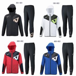 asics A77 トレーニングジャケットパンツセット　ハーフパンツ付き　ブルー ASICS（アシックス） A77 背メッシュブレーカーフーディー・パンツ上下