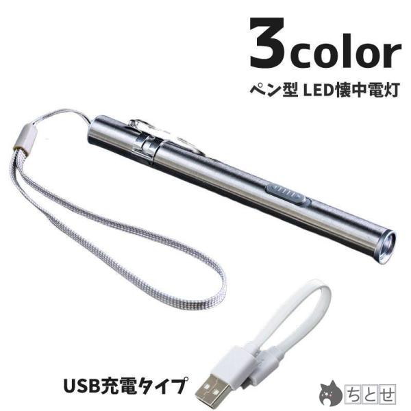 懐中電灯 ペンライト LED 充電式 USB充電 アウトドア用品 防災グッズ ライト 電気 小型 コ...