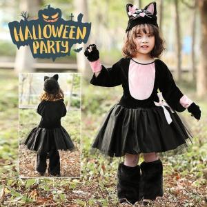 ハロウィン 衣装 子供 コスプレ 子供用 黒猫 女の子 猫女に変身 コスチューム ハロウィン仮装 猫 可愛い かわいい 衣装 こども ワンピース ブラック 万聖節 演出｜chitose7777