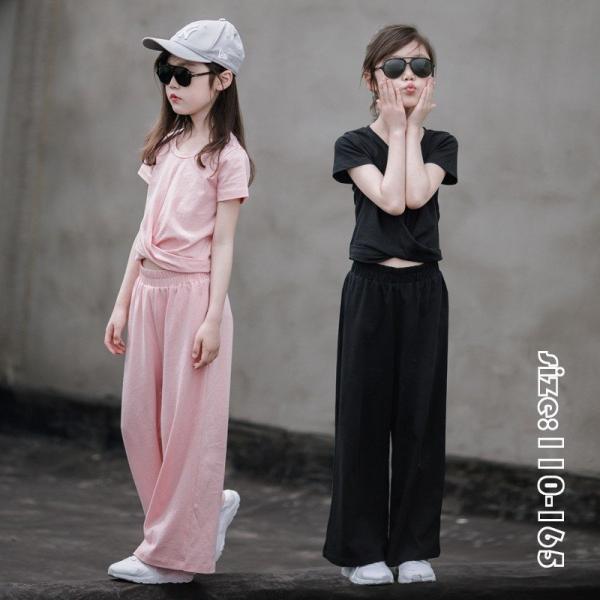 子供服 セットアップ tシャツ 親子 お揃い ロングパンツ ワイドパンツ 夏 半袖 女の子 薄手 リ...