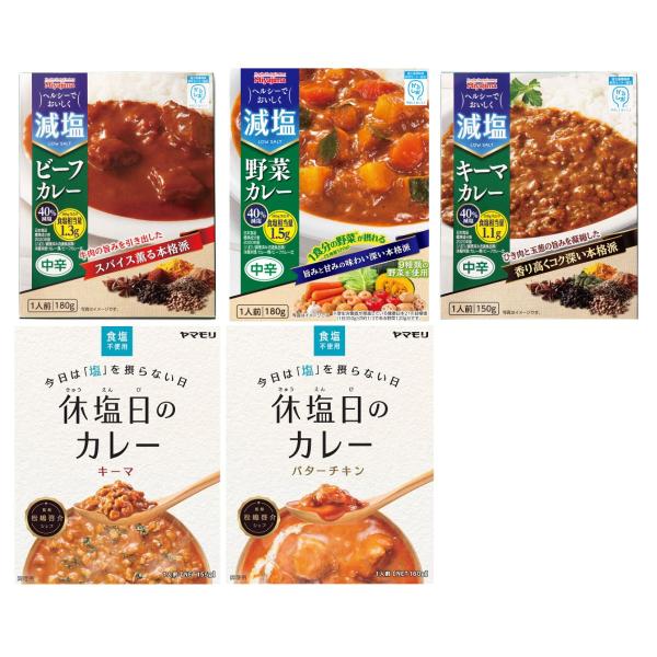 減塩 レトルト カレー 宮島醤油 中辛 3種 (ビーフ キーマ 野菜) ヤマモリ 休塩日のカレー 2...