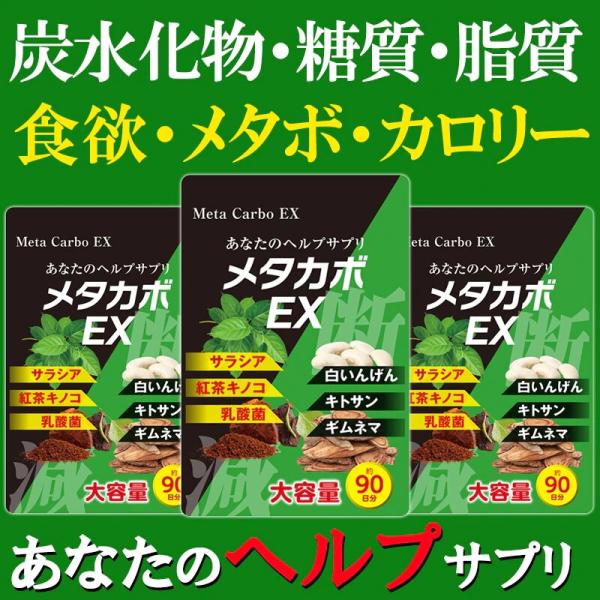 メタカボEX【お得3ヶ月分】炭水化物 糖質 脂質 カット サプリメント ダイエット カロリーカット ...