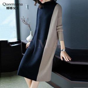 ニットワンピース レディース 30代 40代 50代 秋冬 きれいめ マキシ丈 メリヤス セーター 上品 長袖 配色 ニットワンピース 着痩せ大人 お