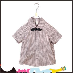 子供服 キッズ　シャツ　チェック　男の子　Tシャツ コットン100％　カットソー 蝶ネクタイ外す可能 100CM　110CM　120CM　130CM　140CM｜chobobubu