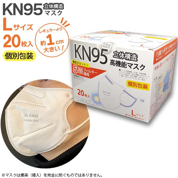KN95 マスク Lサイズ 白 20枚 1cm大きい アゴまですっぽり 快適設計 個別包装 アイ・ビ...