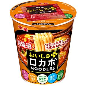 明星 ロカボNOODLES おいしさプラス ピリ辛酸辣湯 栄養素バランスヌードル 高たんぱく、188kcal、低糖質、たっぷり食物繊維  58g ×12個｜choco-k