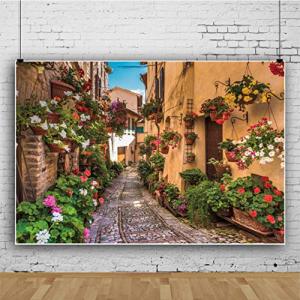 Qinunipoto 背景布 ヨーロッパの風景 黄色い建物 花 春 背景紙 撮影 背景 写真 布背景 ドール 人物撮影 写真の背景 背景ボード 撮影用