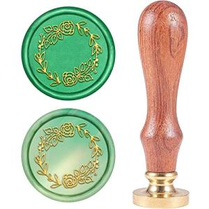 CRASPIRE シーリングスタンプ 花輪 ワックスシールスタンプ シーリングワックス 取り外し可能な 25mm ブラスヘッド ウッドハンドル 蝋封
