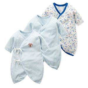 Mum&amp;nny 新生児肌着 コンビ肌着 3枚セットパジャマ ベビー服インナー 出産祝い 春夏秋冬 ブルー