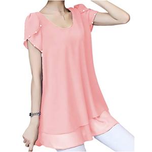 ゆったり Uネック シフォン シャツ カットソー クルーネック 半袖 t シャツ ティーシャツ てぃーしゃつ 春夏 夏 夏用 春秋