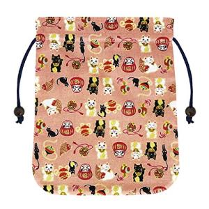 Poitto。 御朱印帳袋 巾着 巾着袋 袋入れ 朱印帳ケース 朱印帳入れ 和小物 和雑貨 日本製 大福猫 ピンク