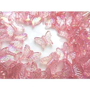 100個 蝶形 オーロラ加工アクリルビーズ 16mm 穴:1.4mm ピンク クラフト 手芸用品 ジュエリー用 アクセサリーパーツ Huey 手芸材料