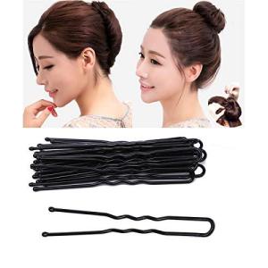 shefun ヘアピン Uピン 40本 玉付き 段付き ユーピン 細 5cm 6cm 7cm お団子 髪ピン 黒 ゴールド ネジピンJP157 ( A