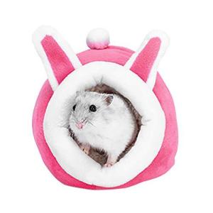 moin moin ハムスター リス 小動物 家 ハウス ペット ベッド | ふわふわ もこもこ 冬 暖かい ピンク 中敷き付 洗濯可 うさぎ / 1