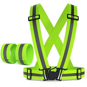 Augsion 安全ベスト レッグバンド SET 反射ベスト 高弾力ベルト 高視認性 安全バンド 蛍光ベルト 交通警備 ジョキング 自転車 バイク 夜