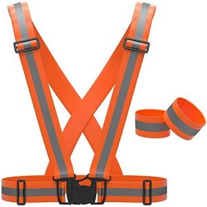 Augsion 安全ベスト レッグバンド SET 反射ベスト 高弾力ベルト 高視認性 安全バンド 蛍光ベルト 交通警備 ジョキング 自転車 バイク 夜