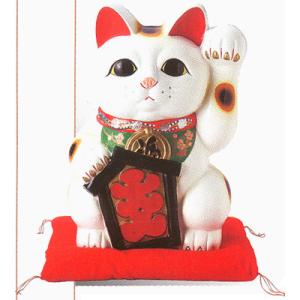 ★招き猫 白大入猫１０号 座布団つき 客運を招きます★L-2331