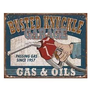 ブリキ看板 Busted Knuckle Gas & Oils 1738 ティンサインプレート ティンサインボード アメリカ雑貨 アメリカン雑貨｜choppers