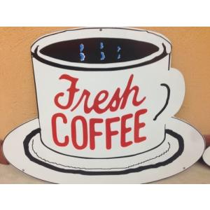 ホーロー看板 Fresh COFFEE L 琺瑯サイン エナメルサイン コーヒーカップ｜choppers