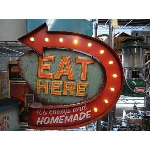 ブリキ 看板 LED サイン EAT HERE WALL SIGN PLATE ウォールサイン プレート 世田谷ベース｜choppers