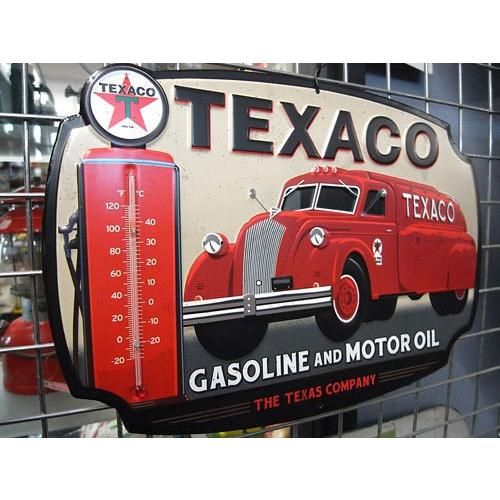 TEXACO 温度計付き 看板 ブリキ看板 テキサコ エンボス ティンサイン TIN SIGN サイ...