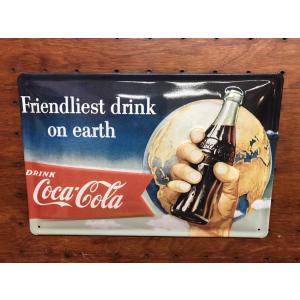 コカコーラ Friendliest Drink CocaCola エンボス ブリキ 看板 ドイツ製｜choppers