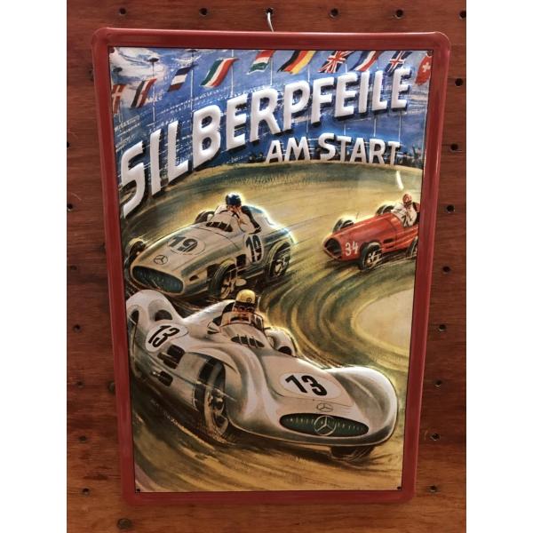 メルセデス レーシングカー SILBERPFEILE エンボス ブリキ 看板 ドイツ製
