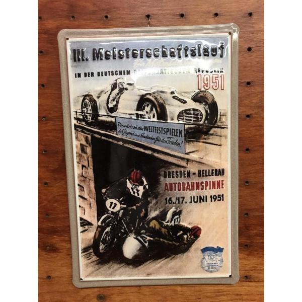 Autobahnspinne アウトバーン レース 1951エンボス ブリキ 看板 ドイツ製