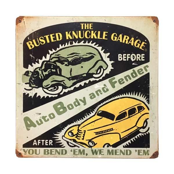 アンティーク風 看板 BUSTED KNUCKLE GARAGE Auto Body and Fen...