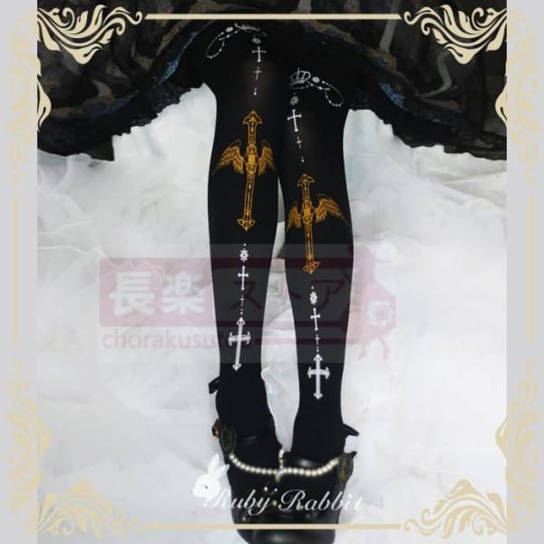 ruby rabbitエンジェルクロスオリジナルロリータタイツプリント金下地ソックス