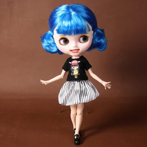 ブライスカスタム人形BL6208青髪白カラースキン1/6 bjd（人形と衣装