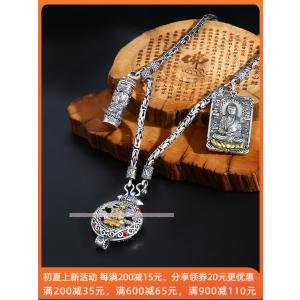 仏牌チェーン3つのネックレス純銀男性5つタイの個性的な男女同型覇気ペンダント長毛衣チェーン