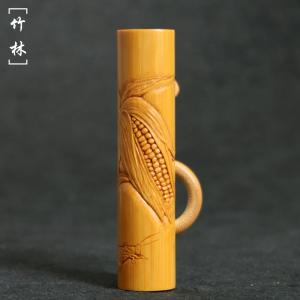 名家書文純の手彫りソリッド竹の手彫り品竹彫り老玉竹ストラップ「金玉満堂」