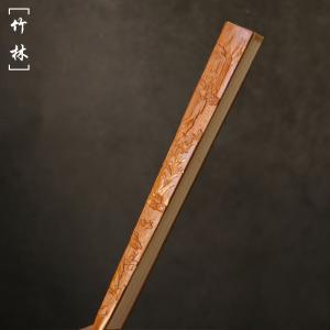 東陽の名家李双純が手作業で浅く浮き彫りにした山水老玉竹折扇文玩竹彫竹製扇骨95寸