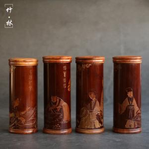 彫り真宗広西老炭竹茶葉缶文玩コレクション竹彫茶...の詳細画像1