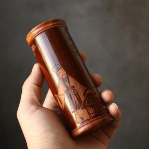 彫り真宗広西老炭竹茶葉缶文玩コレクション竹彫茶...の詳細画像2