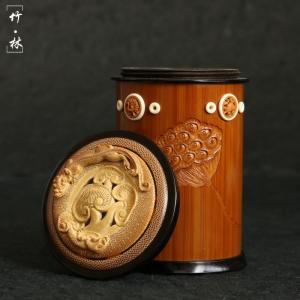 彫り貔貅老玉竹キリギリス缶海派竹彫り竹製??鳴虫缶竹虫具