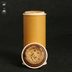 名家張年超精工彫刻老玉竹?海派象嵌瓢箪茶缶文玩茶倉茶筒