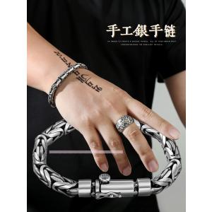 990銀7ミリ太ピンブレスレット男潮純銀男性オ...の詳細画像2
