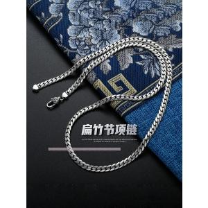 925純銀扁竹節ネックレス男性レトロヒップホッ...の詳細画像3