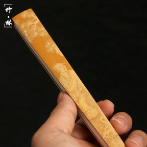 名家浙工王偉扇骨竹彫袁江彫り青彫り老玉竹扇骨文人扇子