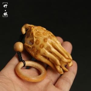 彫り釘老竹根仏手ストラップ竹彫り小物ハンドルキ...の詳細画像1