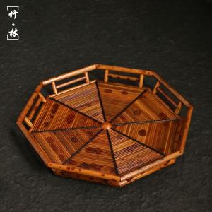 浙工師範製天然福建紅湘妃竹パッチ八角形文玩茶器収納皿