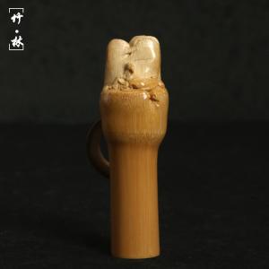 の名家李小双純の手作業浅浮彫中実玉竹ハンドピース立体丸彫竹彫刻